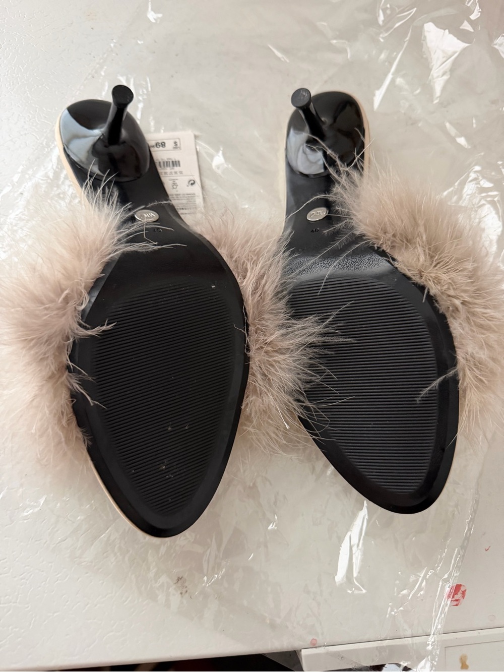 Zara Beige Feather-Trim Slide Mules - Picture 2 of 5